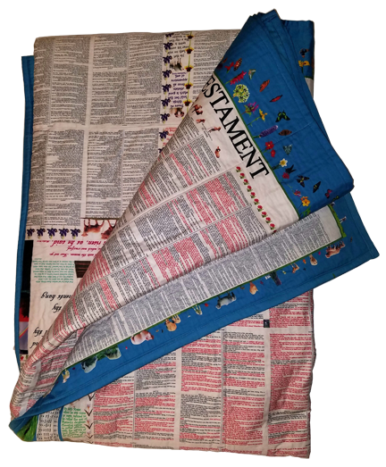 Bible Blanket-Egyptian Cotton Quilt. Complete Bible, KJV. Beautifully decorated.